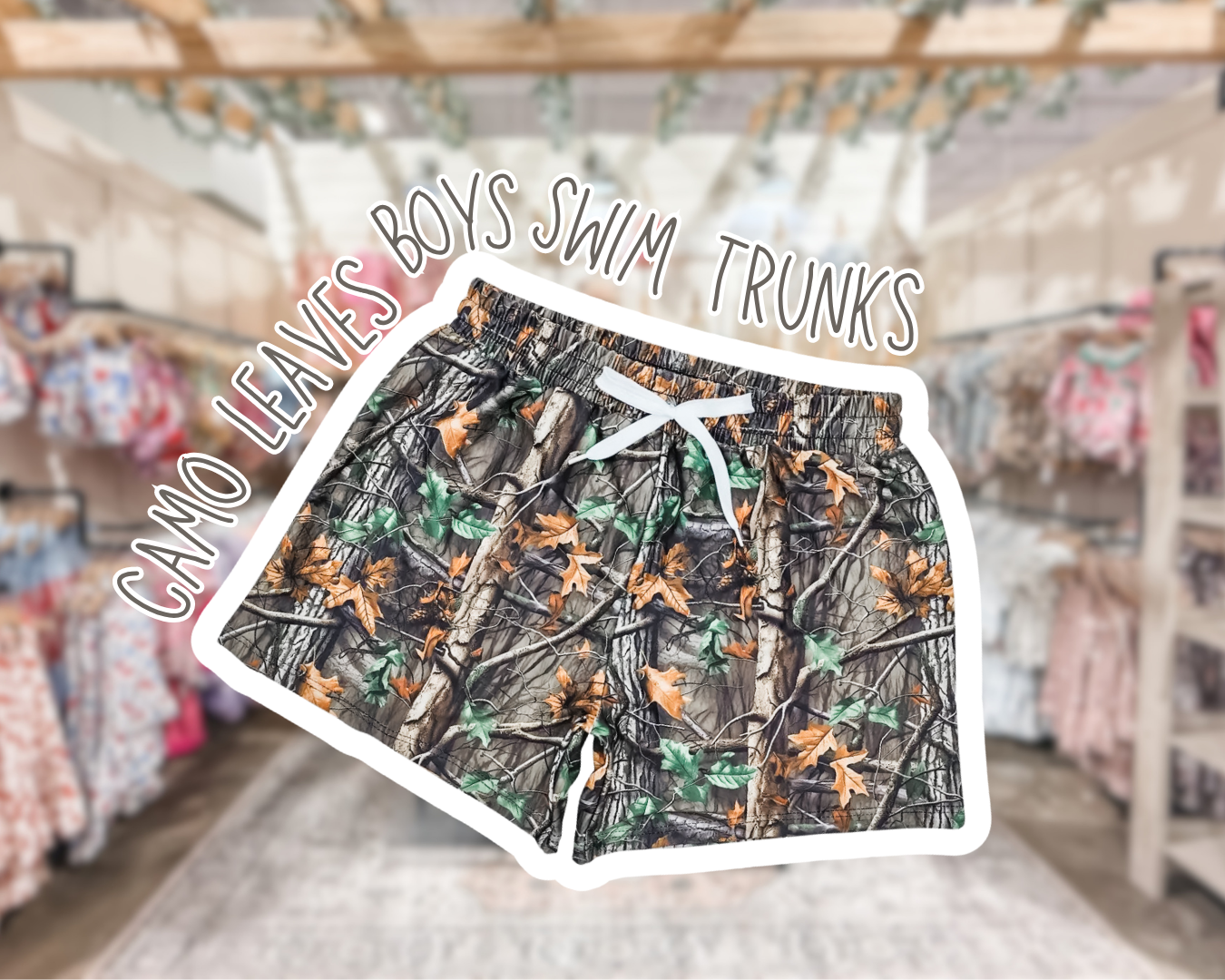 Boys Swim Trunks Camo Leaves