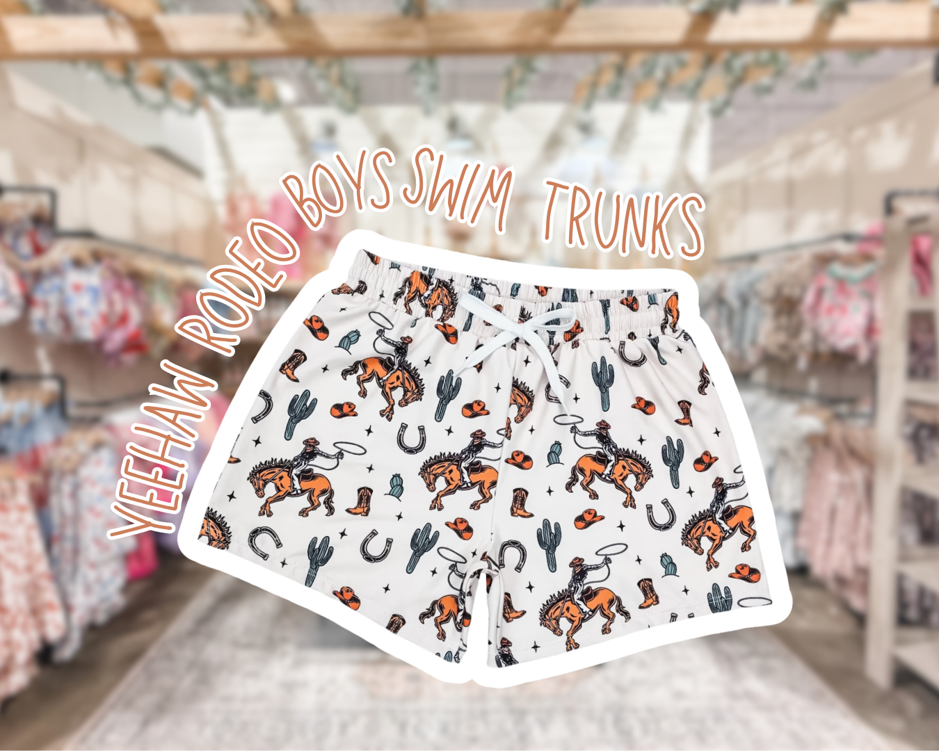 Boys Swim Trunks Yeehaw Rodeo