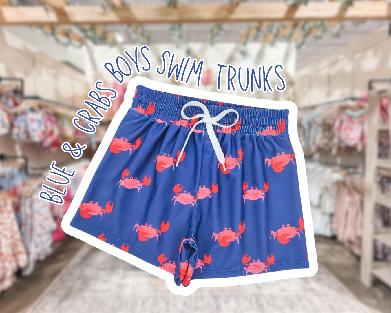 Boys Swim Trunks Blue & Crabs