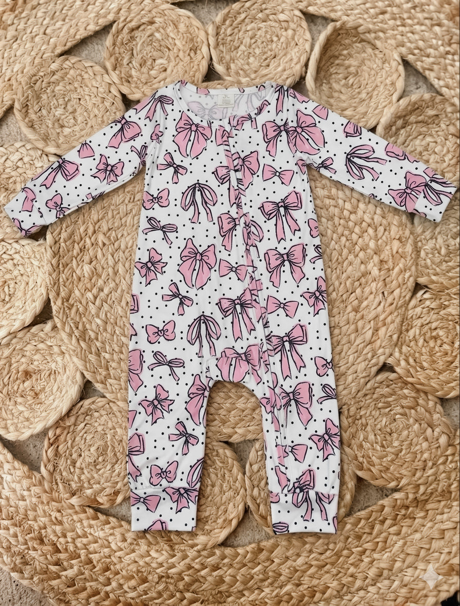 Pink Bows Long Sleeve Onesie