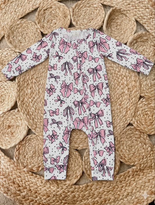 Pink Bows Long Sleeve Onesie