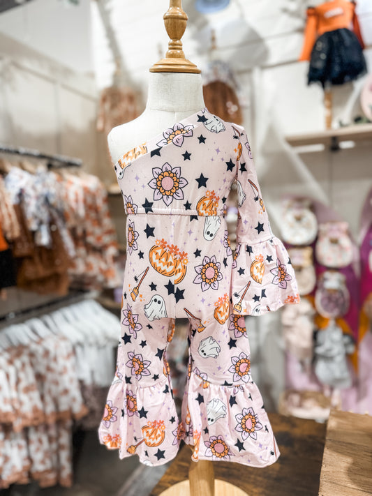 Pink Halloween One Shoulder Romper