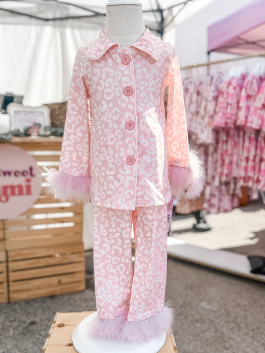 Girls Pink Fluffy Print Fashion Pajamas