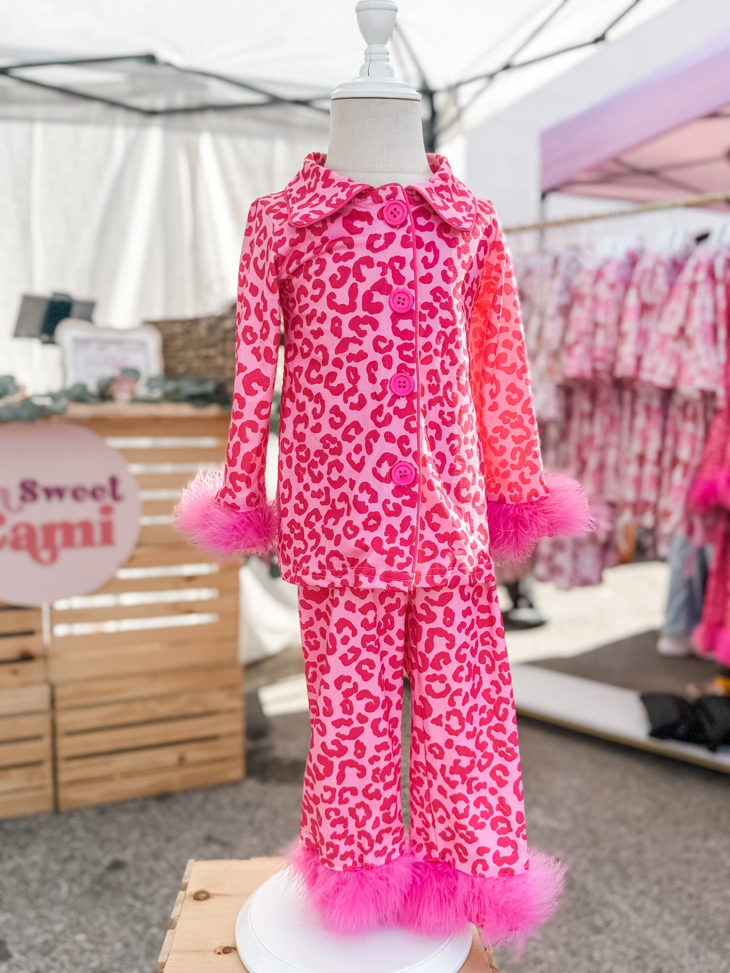 Girls Hot Pink Fluffy Print Fashion Pajamas