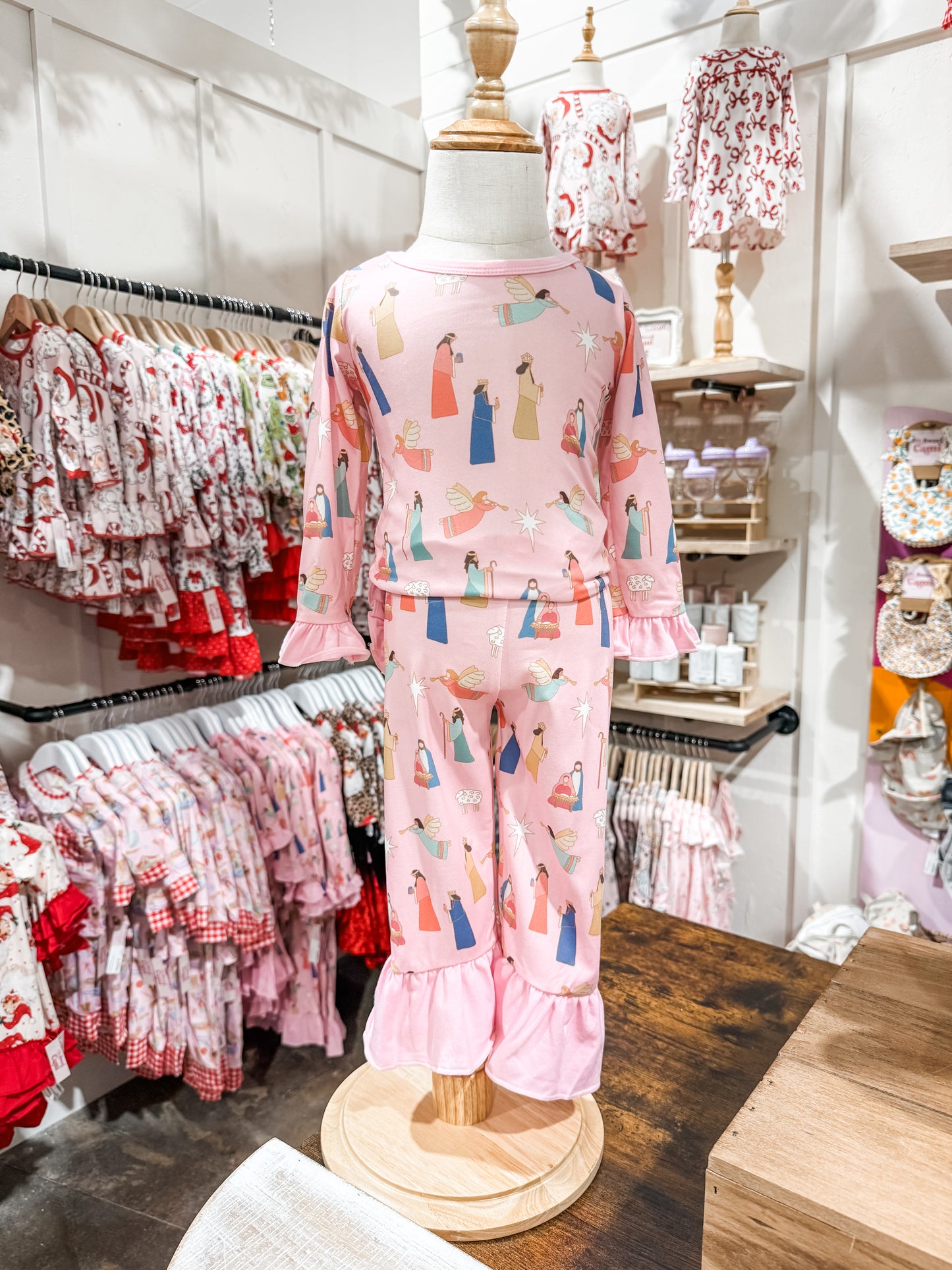 Girls Christmas Pink Nativity 2pc Pajamas