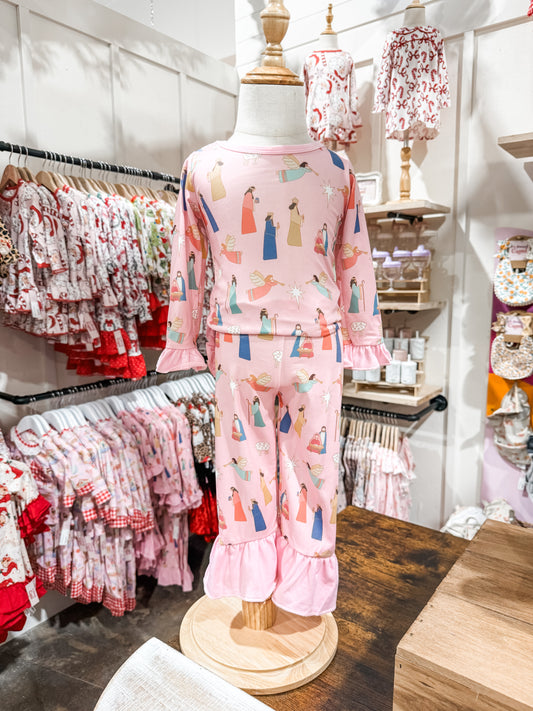 Girls Christmas Pink Nativity 2pc Pajamas