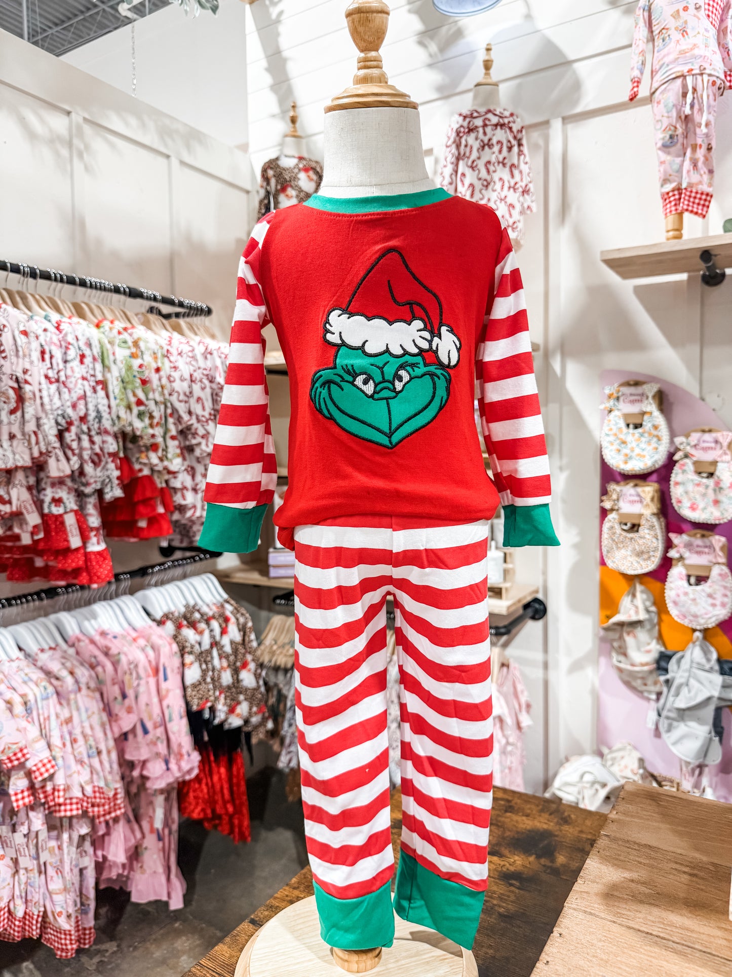 Grinch Embroidered Stripped 2Pc Pajamas