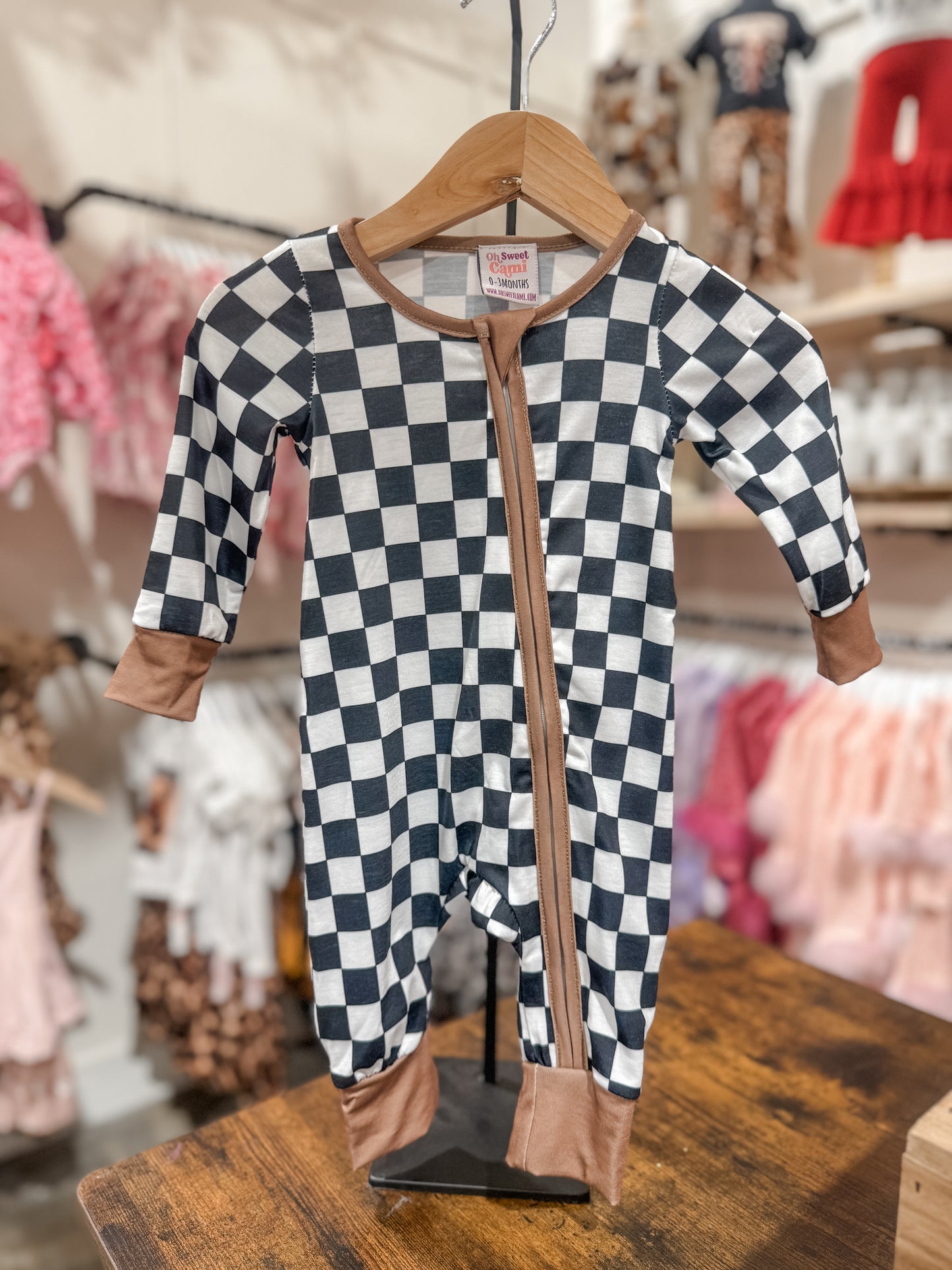 Baby Unisex Checkered Black and White Onesie