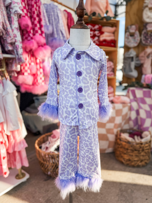 Girls Purple Fluffy Print Fashion Pajamas
