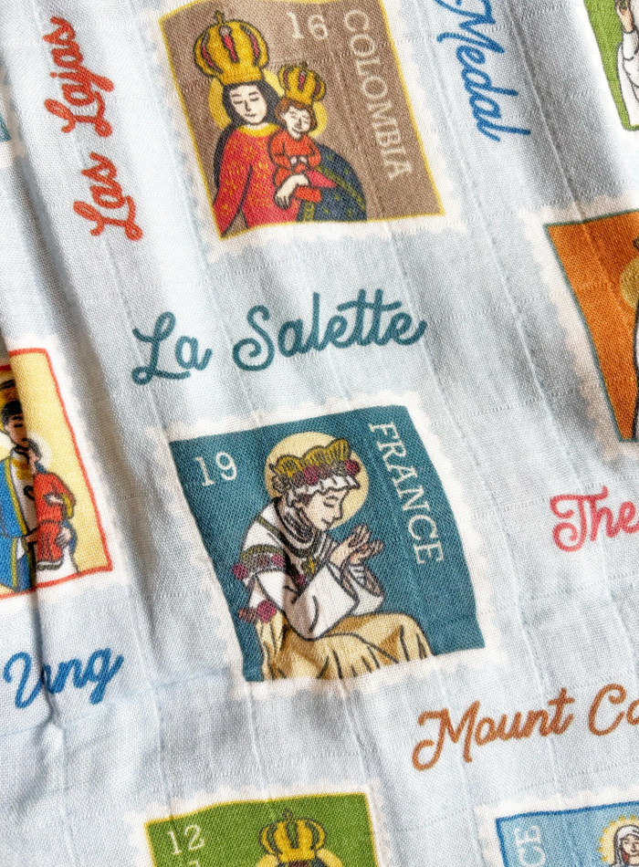 Ave Maria Post Muslin Deluxe Catholic Blue Swaddle 