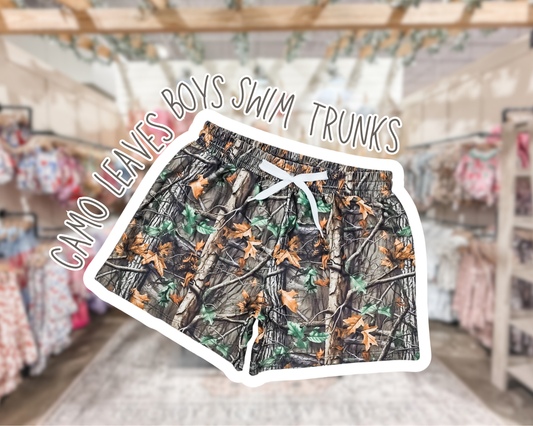 Boys Swim Trunks Camo Leaves