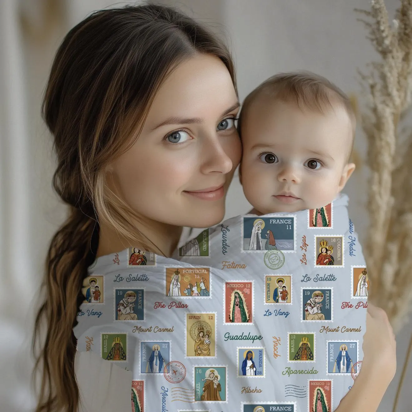 Ave Maria Post Muslin Deluxe Catholic Blue Swaddle 