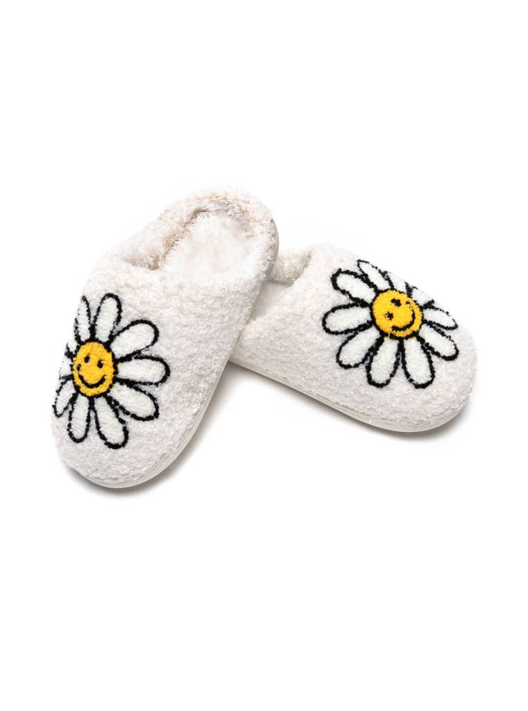 Indoor / Outdoor Slippers - Kids - Smiling Daisies - White: BIG KIDS 1-3