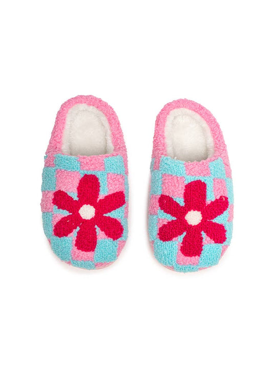 Indoor / Outdoor Slippers - Kids- Checker w/Red Flower -Pink: LITTLE KIDS 9-12