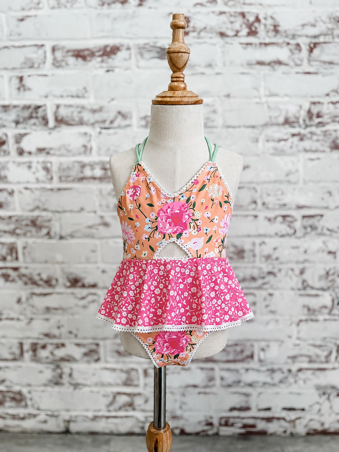 Girls Swimsuit Orange & Hot Pink One Piece