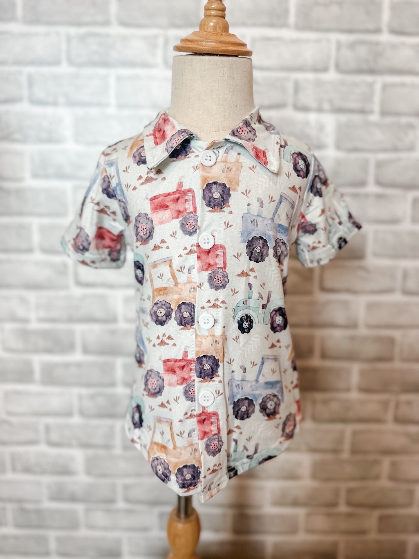 Boys Tractor Button Up Shirt