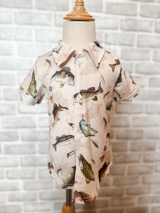 Boys Fish Button Up Shirt