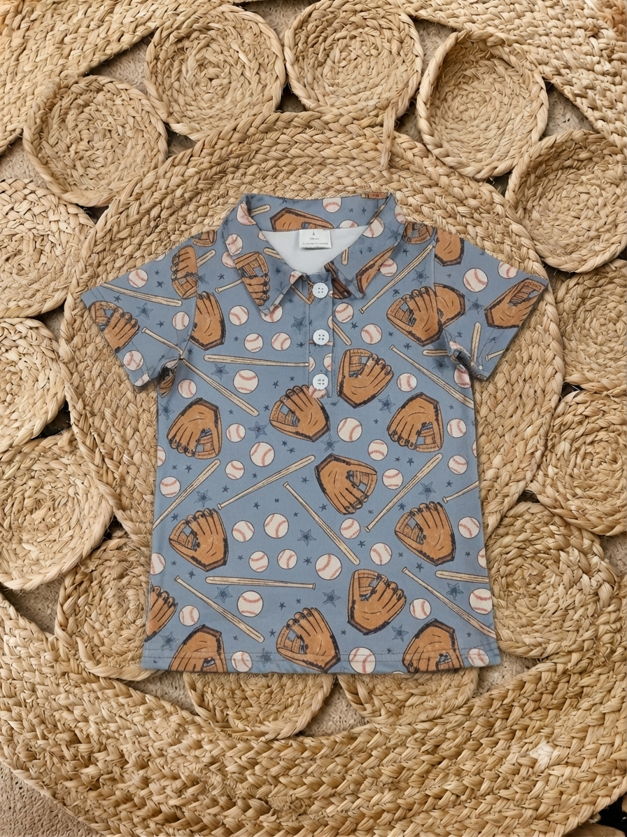 Boys Light Blue Baseball & Glove Shirt