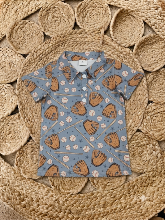 Boys Light Blue Baseball & Glove Shirt