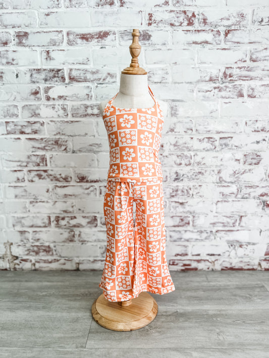 Orange Floral Halter & Bell Bottoms