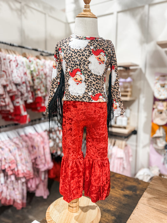 Santa Leopard Fringe Sleeves