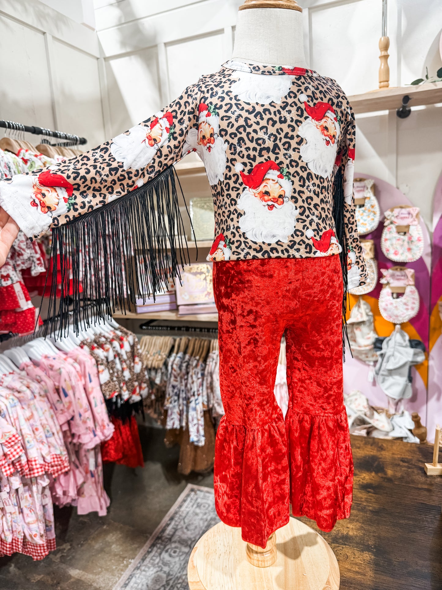 Santa Leopard Fringe Sleeves