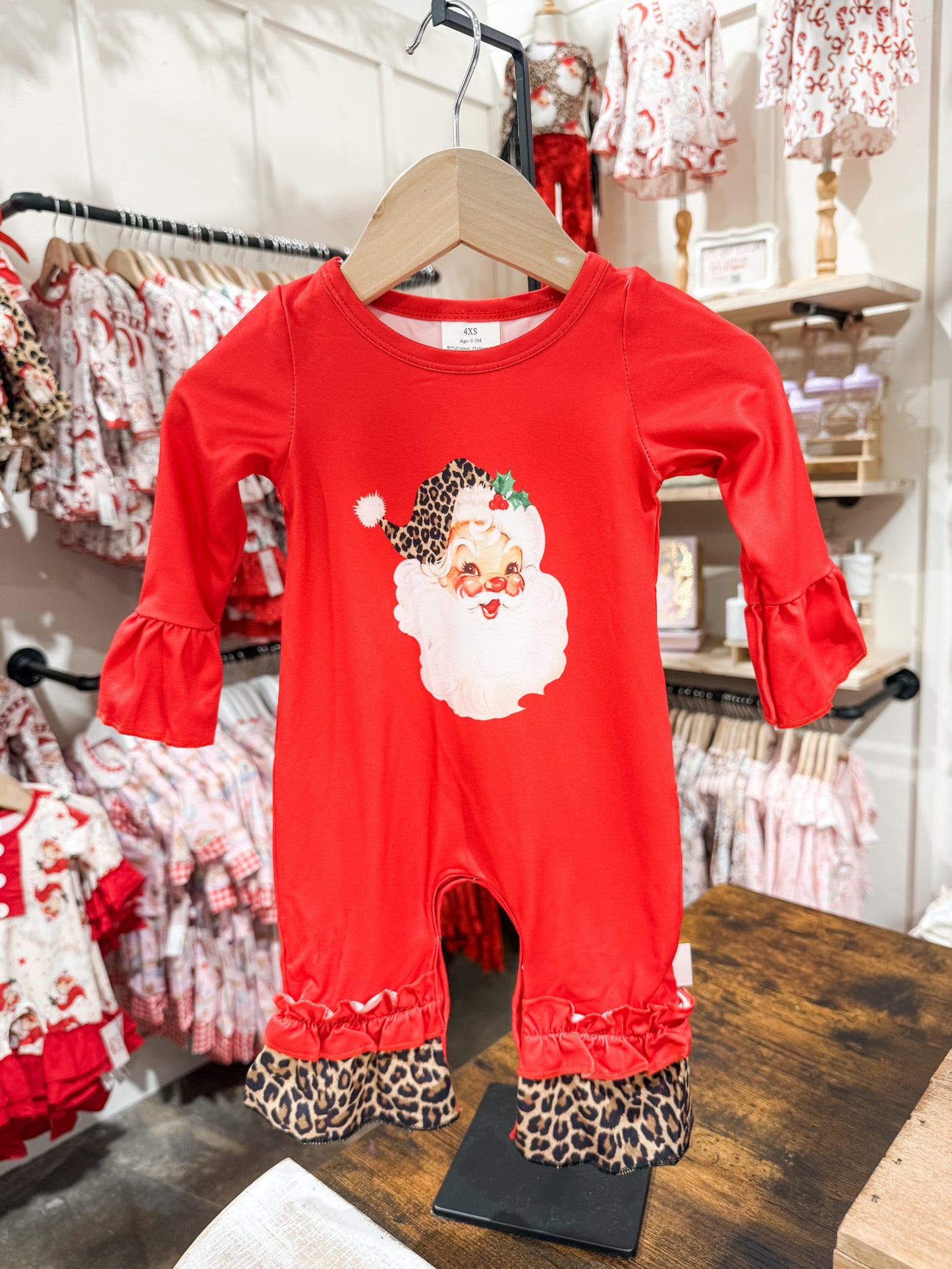 Santa Leopard Accent Christmas Red Onesie