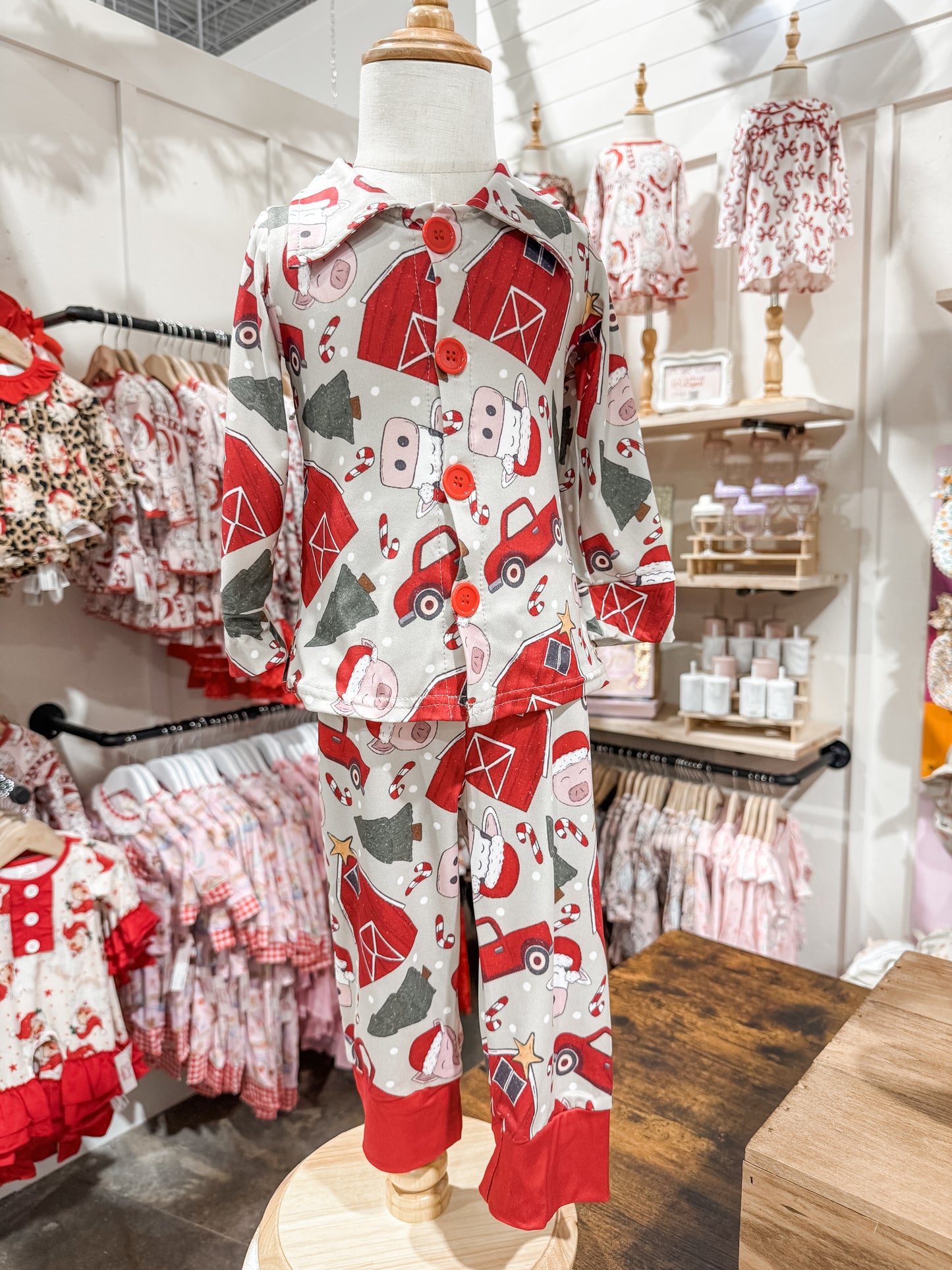 Boys Christmas Tractor Button Up 2pc Pajamas