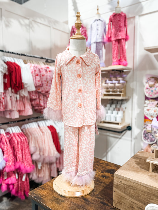 Girls Pink Fluffy Print Fashion Pajamas
