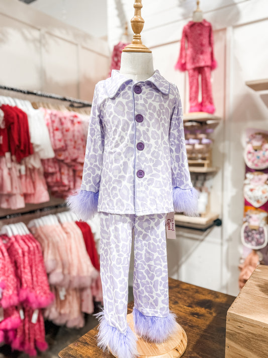 Girls Purple Fluffy Print Fashion Pajamas