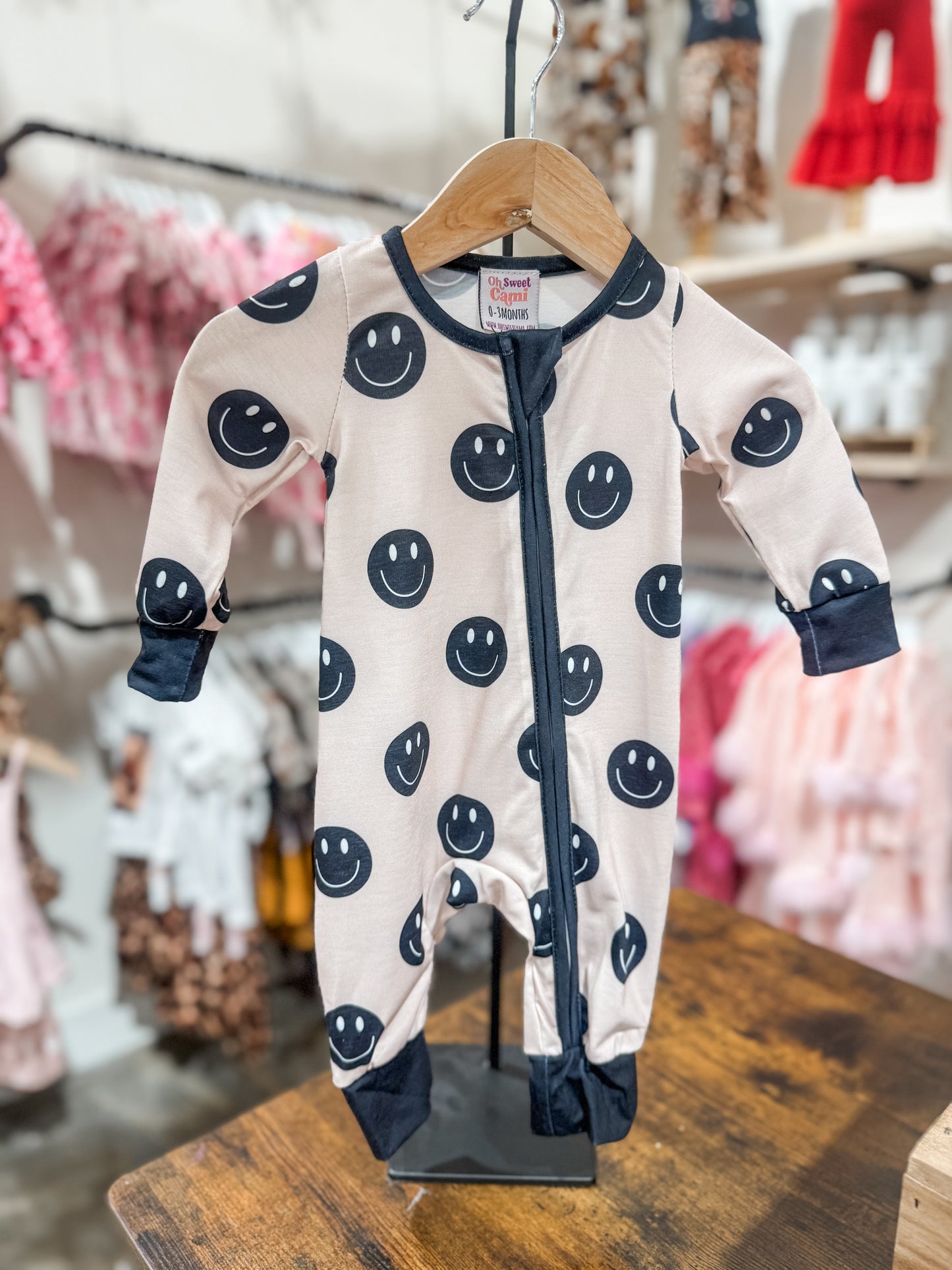 Baby Unisex Black & Neutral Smiley Faces Onesie