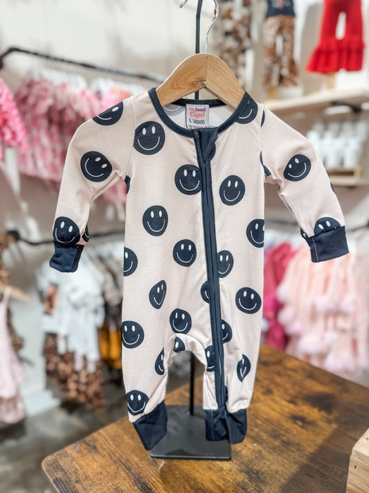 Baby Unisex Black & Neutral Smiley Faces Onesie