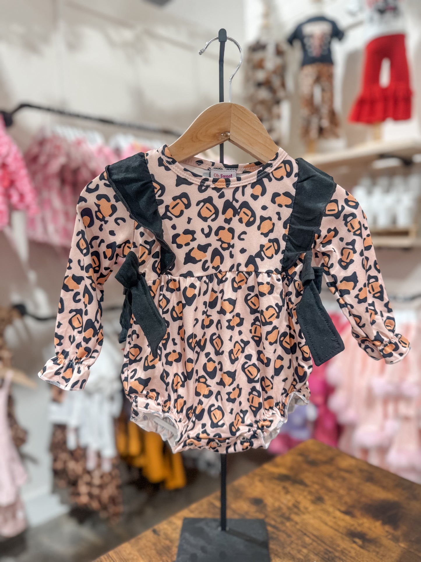 Baby Girls Cheetah Print Long Sleeve Onesie