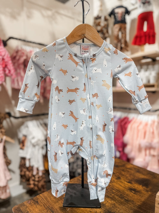 Baby Unisex Light Blue Doggie Long Sleeve Onesie